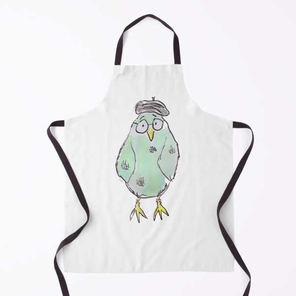 Item preview, Green bird wearing a beret and glasses. designed and sold by Inky Fingers Illustrations.