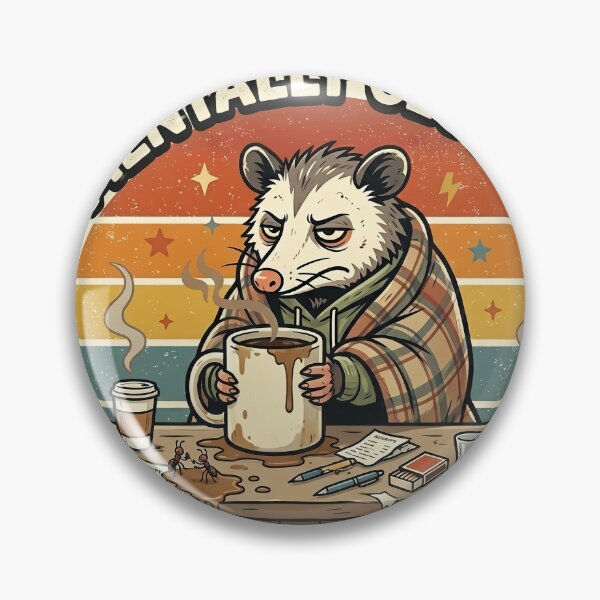 Item preview, Mentally Closed Tired Opossum Retro Badge designed and sold by SoftAuraStudi0.