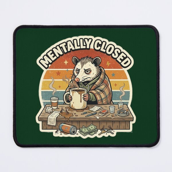 Item preview, Mentally Closed Tired Opossum Retro Badge designed and sold by SoftAuraStudi0.