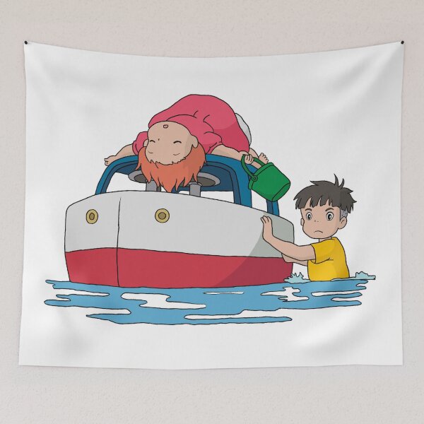Item preview, Ponyo Sosuke Cute Boat Flood Illustration designed and sold by Iska-Designs.