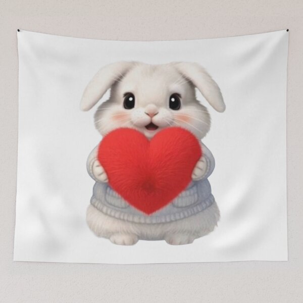 Item preview, Cute White Bunny in Sweater Hugging a Red Heart designed and sold by lovelistivkaa.