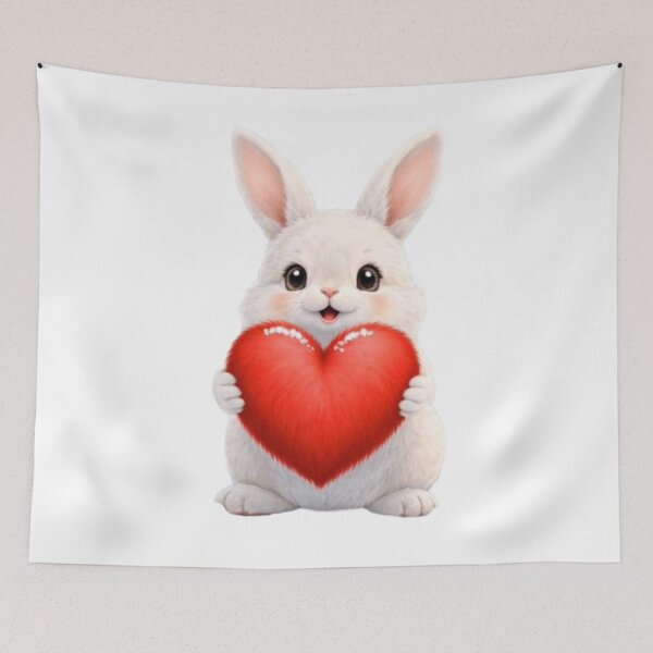 Item preview, Happy White Bunny Hugging a Giant Red Heart designed and sold by lovelistivkaa.