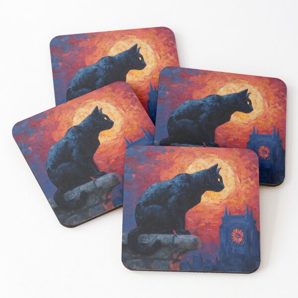 Item preview, Impasto Gothic Black Cat and Moon Oil Painting Aesthetic Art designed and sold by MiratiZema.