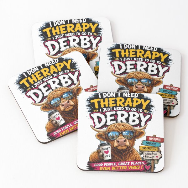 Item preview, I Don’t Need Therapy I Just Need to Go to Derby Highland Cow T-Shirt – Funny Derby UK Travel Graphic Tee designed and sold by Sushikidsntoddlers.