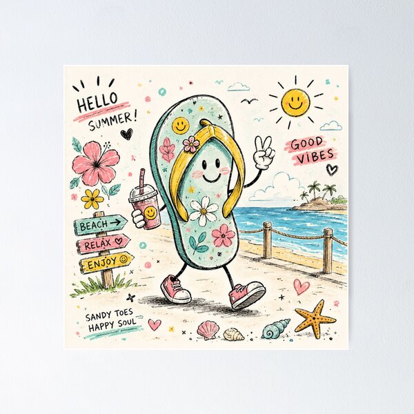 Item preview, FlipFlop Doodle Summer Vibes designed and sold by konkapo00.