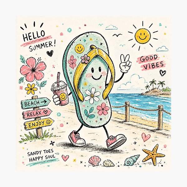 Item preview, FlipFlop Doodle Summer Vibes designed and sold by konkapo00.