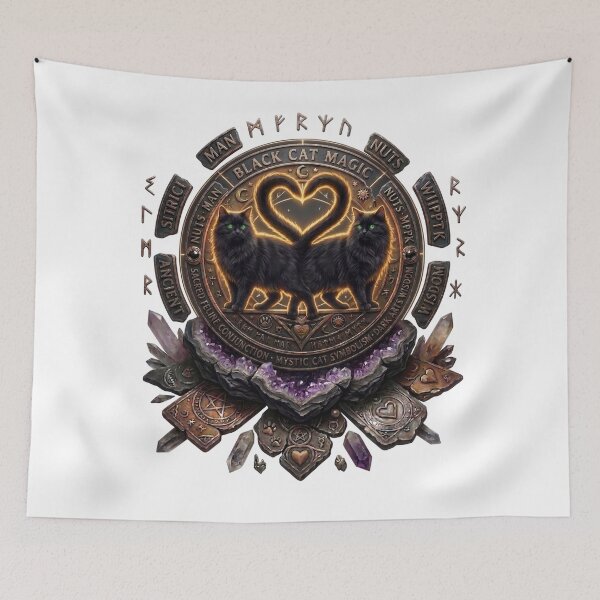 Item preview, Mystic Black Cats and Heart-Tail Alchemical Medallion designed and sold by Spiritualwall.