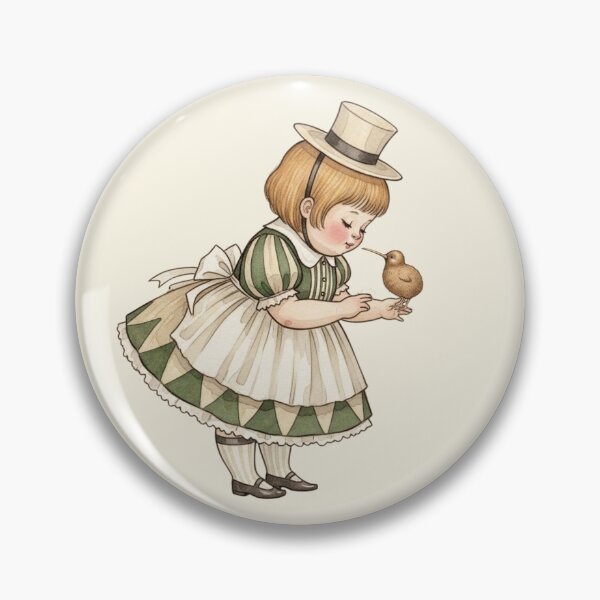 Item preview, Vintage Storybook Girl with a Tiny Kiwi Bird designed and sold by Pasteltone.
