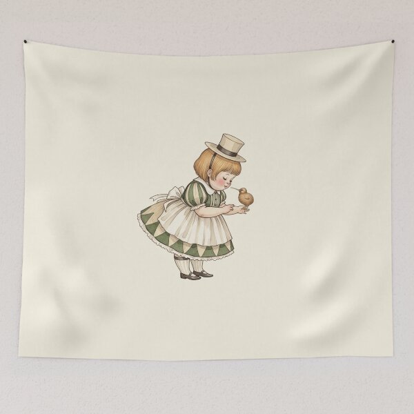 Item preview, Vintage Storybook Girl with a Tiny Kiwi Bird designed and sold by Pasteltone.
