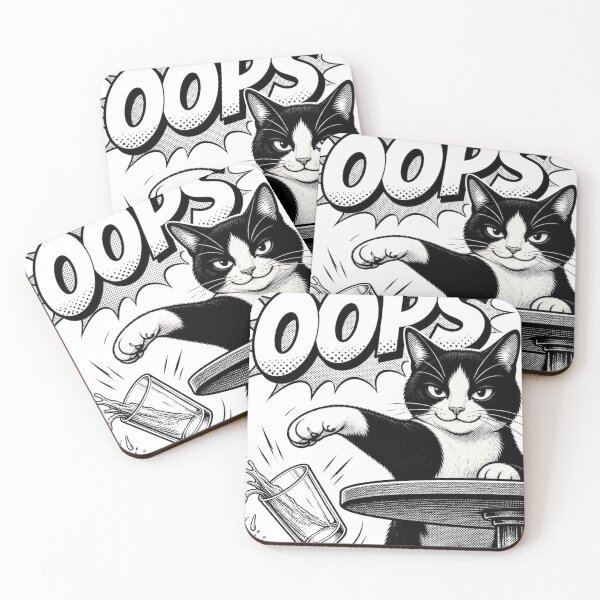 Item preview, Oops Funny Cat Knocking Glass Off Table Comic Style Cat Lover T-Shirt designed and sold by Five Reasons Designs.