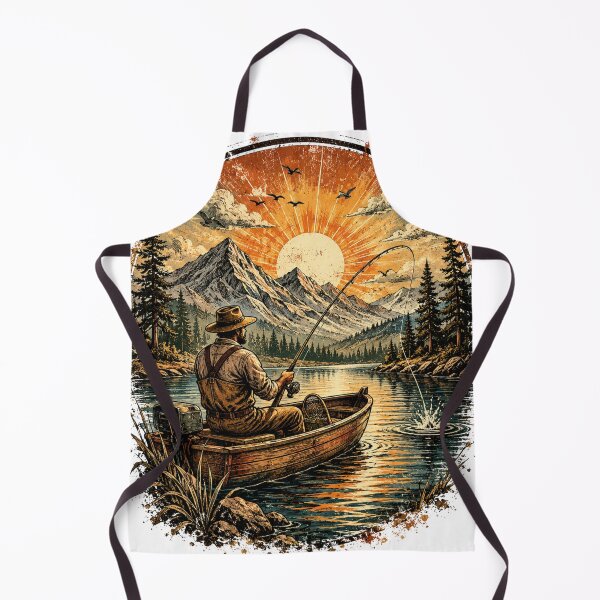 Item preview, Vintage Retro Fisherman Boat Mountain Lake Sunset Fishing T-Shirt designed and sold by Five Reasons Designs.