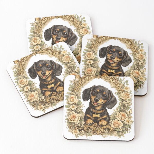 Item preview, Cute Dachshund Puppy Vintage Floral Frame Botanical Dog Mom T-Shirt designed and sold by Five Reasons Designs.