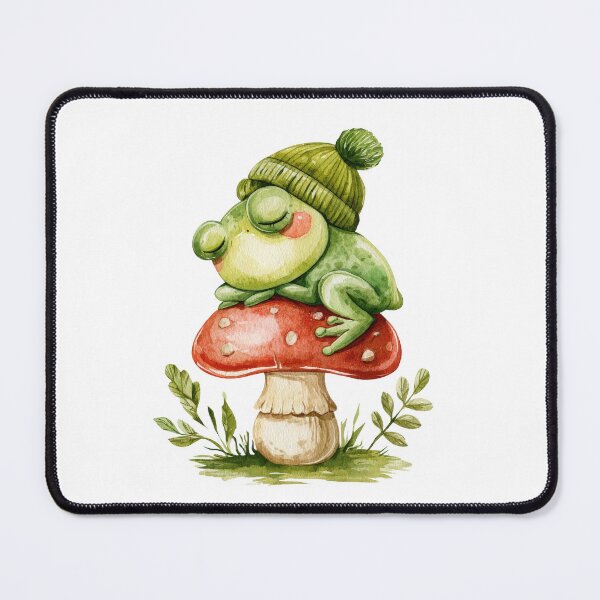 Item preview, Cozy Sleepy Frog on Mushroom Cottagecore Design designed and sold by VikArt7.