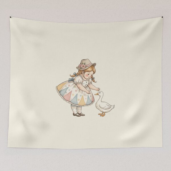 Item preview, Whimsical Girl Meeting a Friendly Duck designed and sold by Pasteltone.