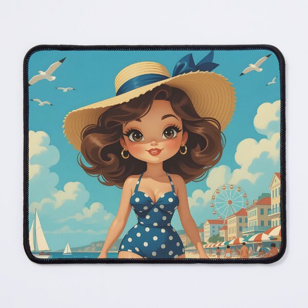 Item preview, Retro beach scene featuring a stylish woman designed and sold by Ponted.