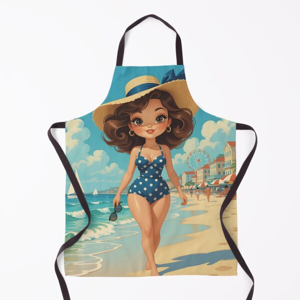 Item preview, Retro beach scene featuring a stylish woman designed and sold by Ponted.