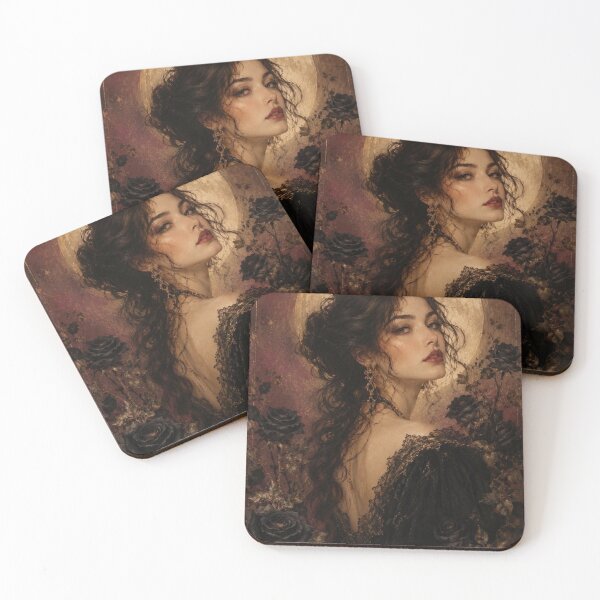 Item preview, Woman Portrait with Moon and Black Roses designed and sold by VelarisMoon.