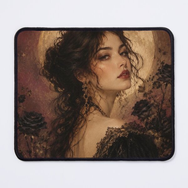Item preview, Woman Portrait with Moon and Black Roses designed and sold by VelarisMoon.