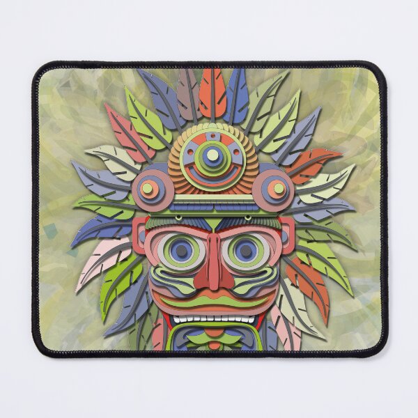 Item preview, Futuristic Totem Mask - Pre-Columbian Turquoise Tribal designed and sold by Keltoi-art.