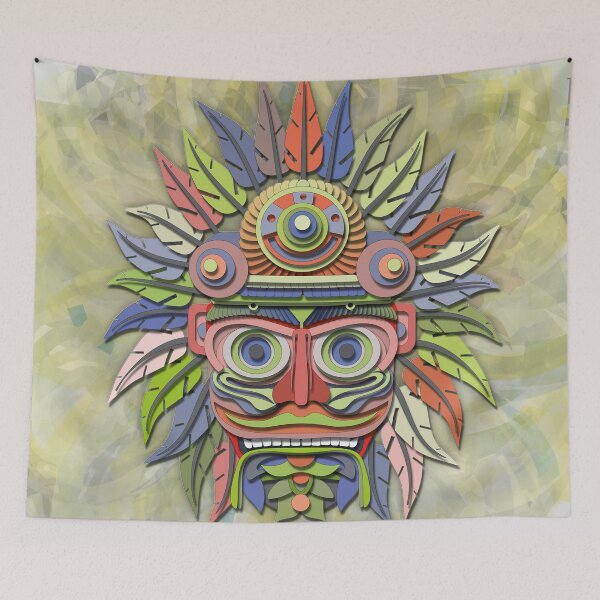 Item preview, Futuristic Totem Mask - Pre-Columbian Turquoise Tribal designed and sold by Keltoi-art.