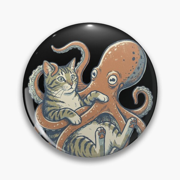Item preview, cat and octopus playing together -cute kitty meme art collection- designed and sold by LOVEARTDESIGN.