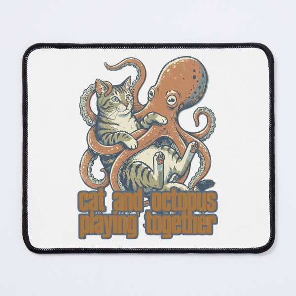 Item preview, cat and octopus playing together -cute kitty meme art collection- designed and sold by LOVEARTDESIGN.