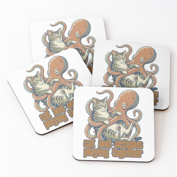 Item preview, cat and octopus playing together -cute kitty meme art collection- designed and sold by LOVEARTDESIGN.