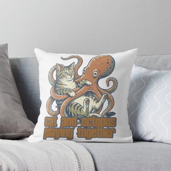 Item preview, cat and octopus playing together -cute kitty meme art collection- designed and sold by LOVEARTDESIGN.
