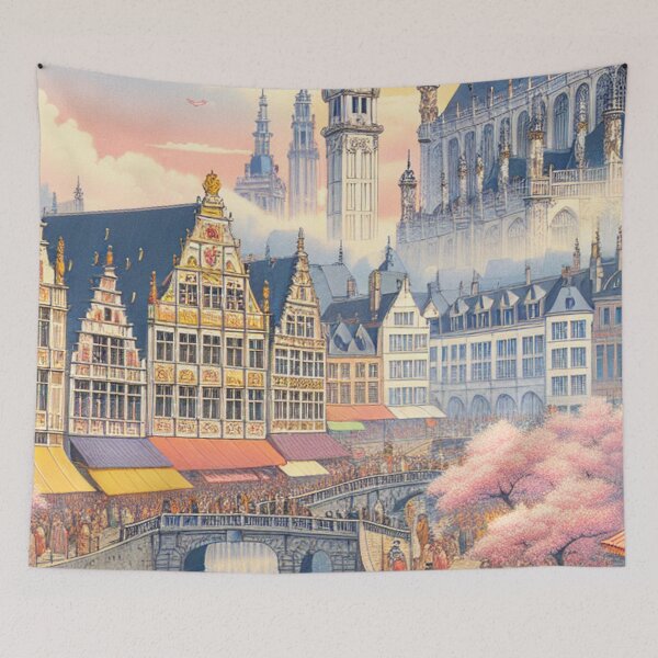 Item preview, Leuven Belgium Ukiyo-e Art Print | Belgian Cityscape in Japanese Woodblock Style designed and sold by Vandy Fullam.