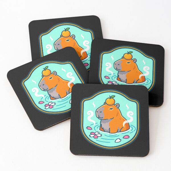 Item preview, Cute Capybara Onsen Hot Spring Retro Badge designed and sold by Oommen Studio .
