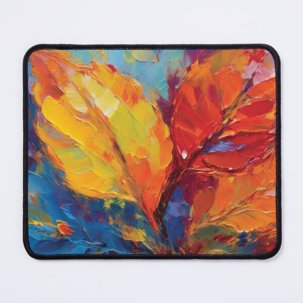 Item preview, RBY RED BLUE YELLOW Warm and cosy Autumn leaves colours, VINTAGE leaf textured botanicals oil painting, burnt orange, red, yellow blue, leaf pattern autumn painting  designed and sold by navitalidesign.