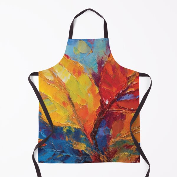 Item preview, RBY RED BLUE YELLOW Warm and cosy Autumn leaves colours, VINTAGE leaf textured botanicals oil painting, burnt orange, red, yellow blue, leaf pattern autumn painting  designed and sold by navitalidesign.