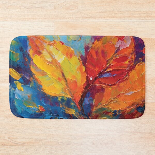 Item preview, RBY RED BLUE YELLOW Warm and cosy Autumn leaves colours, VINTAGE leaf textured botanicals oil painting, burnt orange, red, yellow blue, leaf pattern autumn painting  designed and sold by navitalidesign.