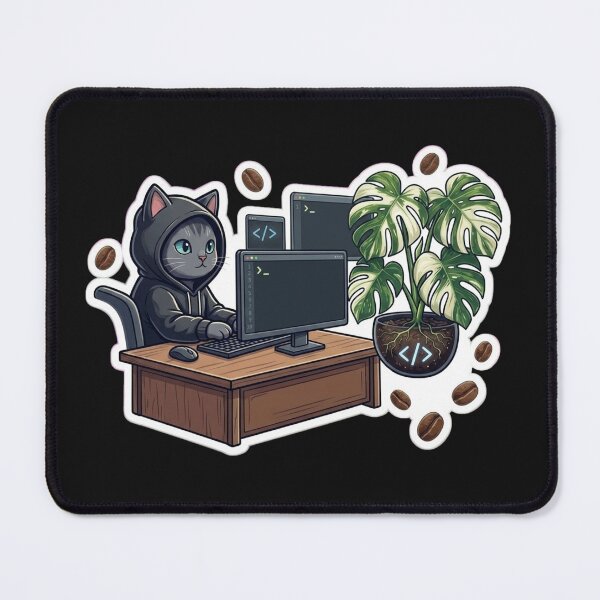 Item preview, Cute Cat Programming with Rare Monstera Albo Plant designed and sold by Barkashow.