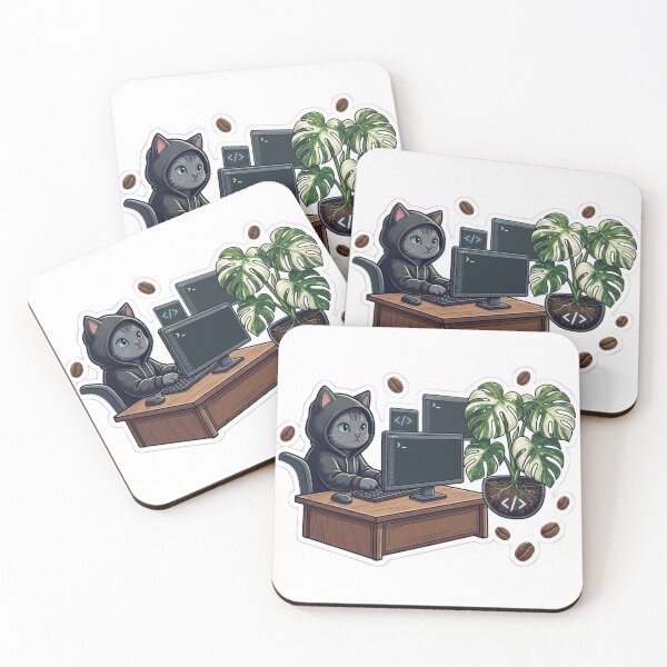 Item preview, Cute Cat Programming with Rare Monstera Albo Plant designed and sold by Barkashow.