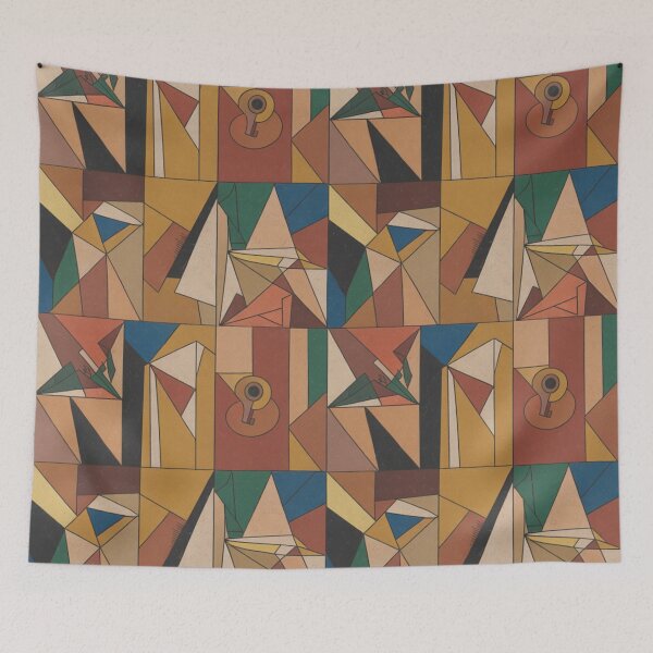 Item preview, Cubist Geometric Pattern with Musical Motifs | Bold Retro Seamless Repeat designed and sold by Midnight Veil Designs.