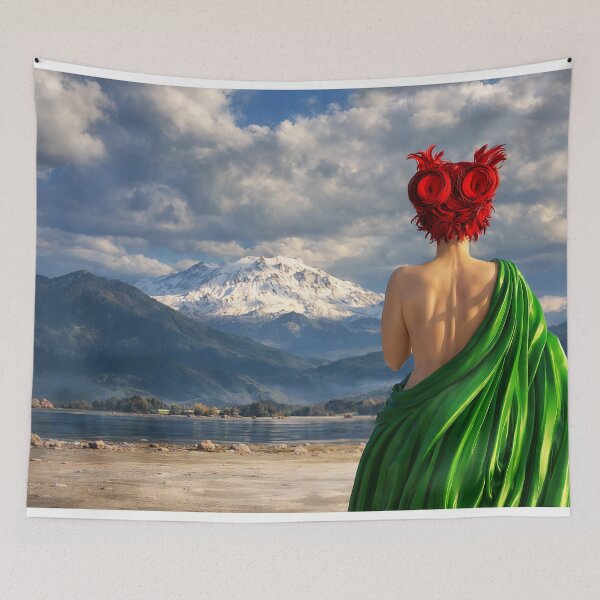 Item preview, Woman with Red Hair - 3D Art Snowy Mountain - Surreal Print designed and sold by Keltoi-art.