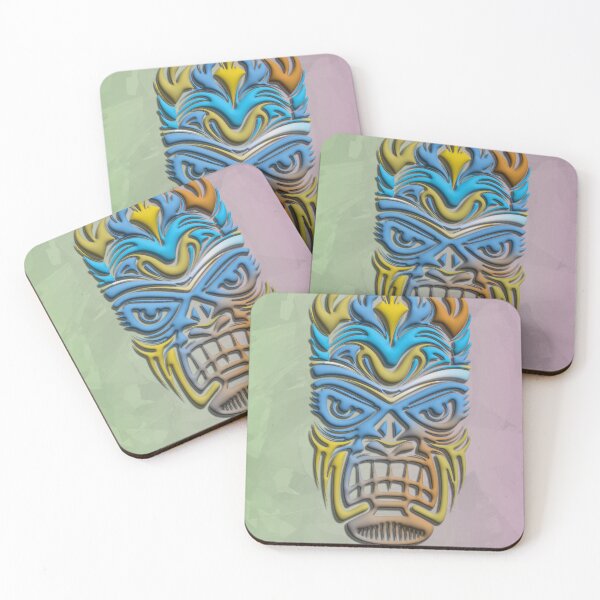 Item preview, Colorful Tiki Mask - Blue and Yellow Pop Vector Art - Tropical Print designed and sold by Keltoi-art.