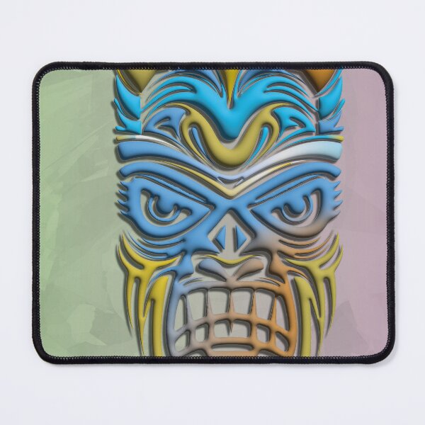 Item preview, Colorful Tiki Mask - Blue and Yellow Pop Vector Art - Tropical Print designed and sold by Keltoi-art.