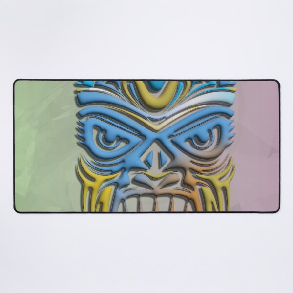 Item preview, Colorful Tiki Mask - Blue and Yellow Pop Vector Art - Tropical Print designed and sold by Keltoi-art.
