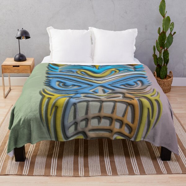 Item preview, Colorful Tiki Mask - Blue and Yellow Pop Vector Art - Tropical Print designed and sold by Keltoi-art.