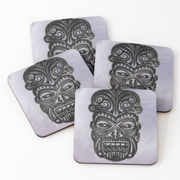 Item preview, Black and Silver Tiki Mask - Tribal Vector Illustration - Metal Print designed and sold by Keltoi-art.