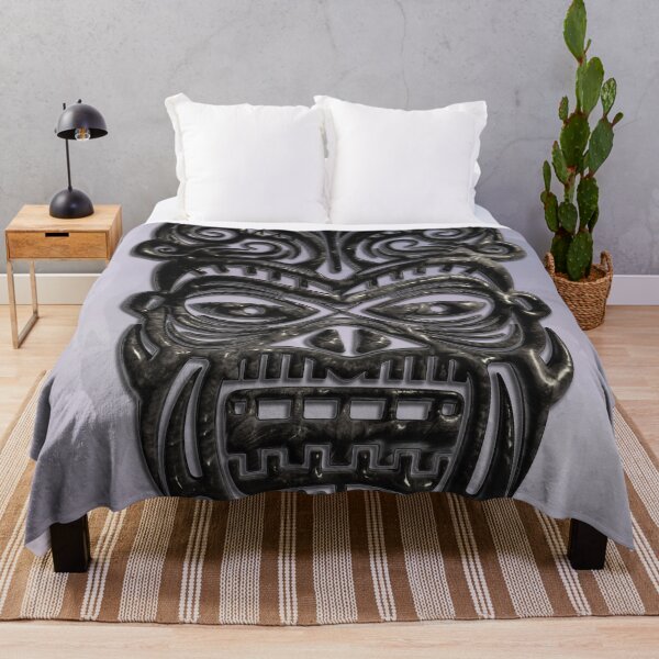 Item preview, Black and Silver Tiki Mask - Tribal Vector Illustration - Metal Print designed and sold by Keltoi-art.
