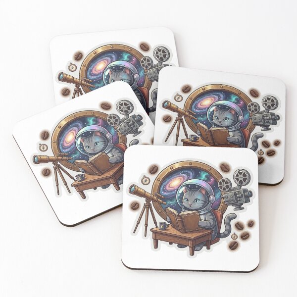 Item preview, Retro Space Academia Cat - Vintage Cosmic Coffee Sticker Pack designed and sold by Barkashow.