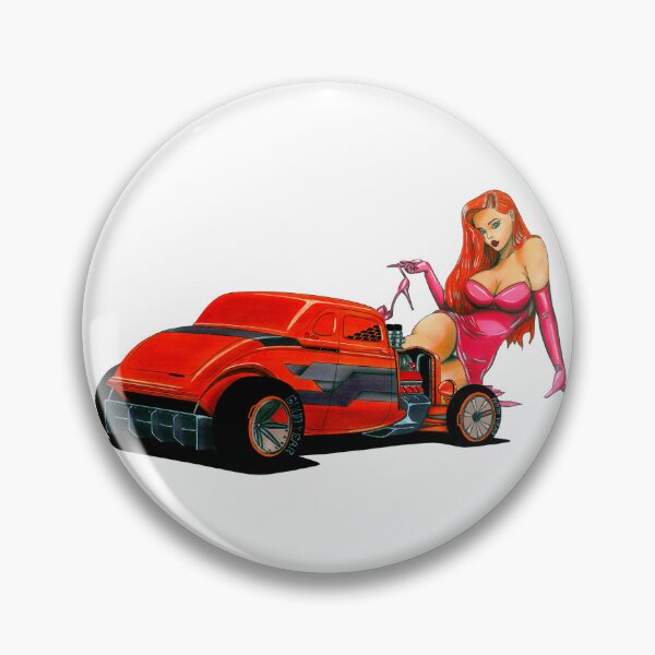 Item preview, Exclusive drawing modern sci-fi american Street Rod 1935 orange Chevy Coupe V8 Small-Block with beautiful ginger hair girl designed and sold by Cars23.