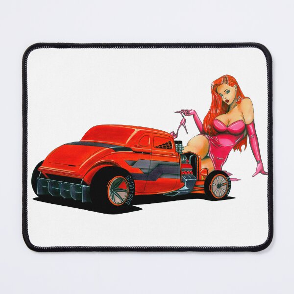 Item preview, Exclusive drawing modern sci-fi american Street Rod 1935 orange Chevy Coupe V8 Small-Block with beautiful ginger hair girl designed and sold by Cars23.