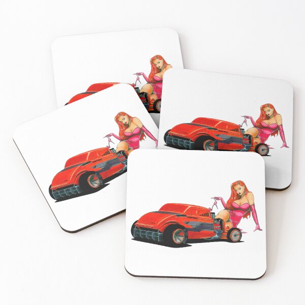 Item preview, Exclusive drawing modern sci-fi american Street Rod 1935 orange Chevy Coupe V8 Small-Block with beautiful ginger hair girl designed and sold by Cars23.