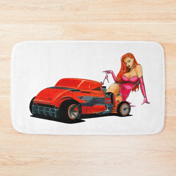 Item preview, Exclusive drawing modern sci-fi american Street Rod 1935 orange Chevy Coupe V8 Small-Block with beautiful ginger hair girl designed and sold by Cars23.