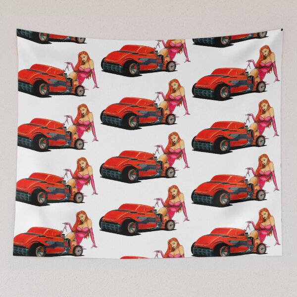 Item preview, Exclusive drawing modern sci-fi american Street Rod 1935 orange Chevy Coupe V8 Small-Block with beautiful ginger hair girl designed and sold by Cars23.