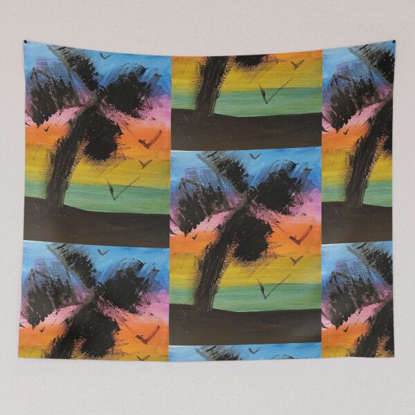 Item preview, Tropical Sunset palm tree painting designed and sold by PareidoliaMan.